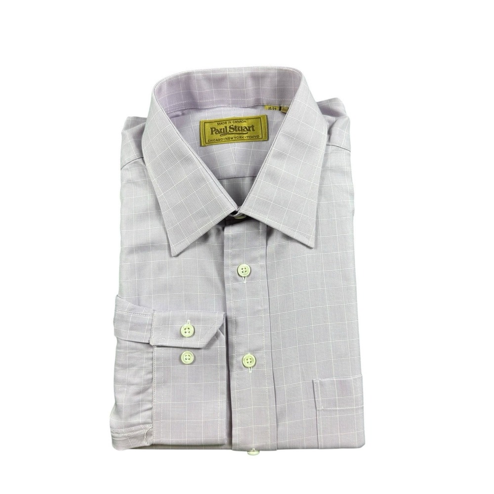 Paul Stuart Mens Purple White Checked Cotton Dress Shirt 16-33 L/S Button Front